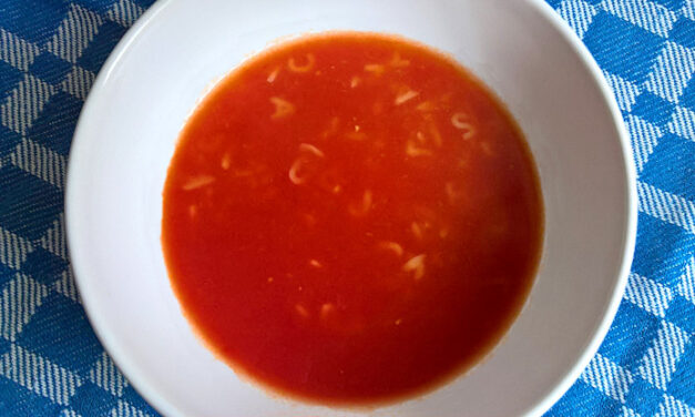 Classic tomato soup with alphabet pasta